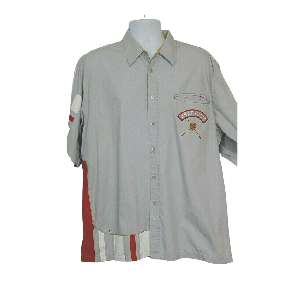 Phat Farm Shirt Mens XL Vintage Y2K Short Sleeve Embroidered Logo Button Front